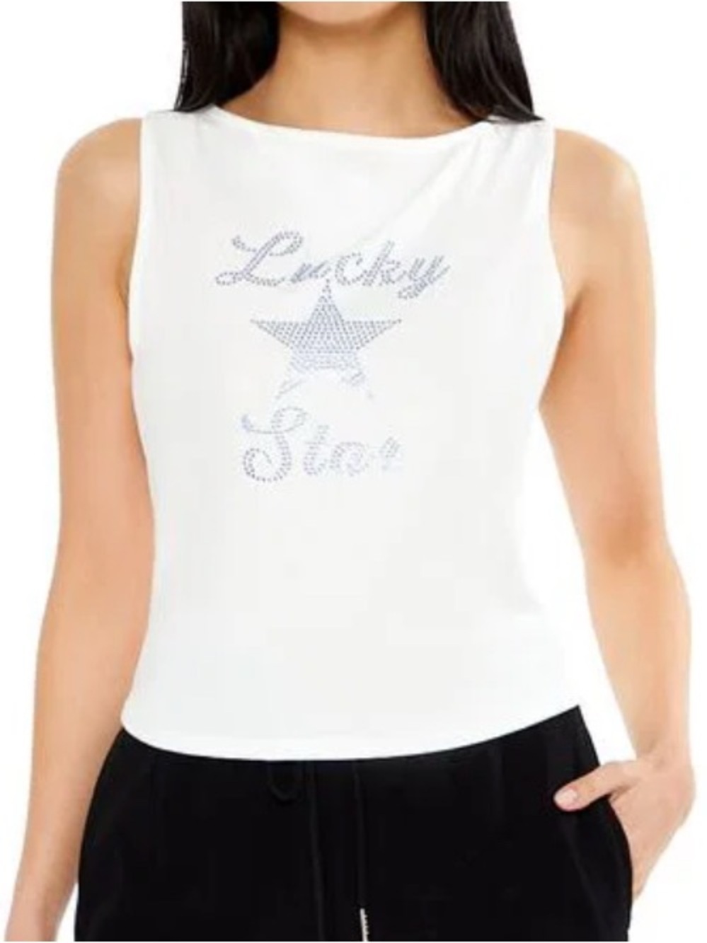 White Rhinestone 'Lucky Star' Tank